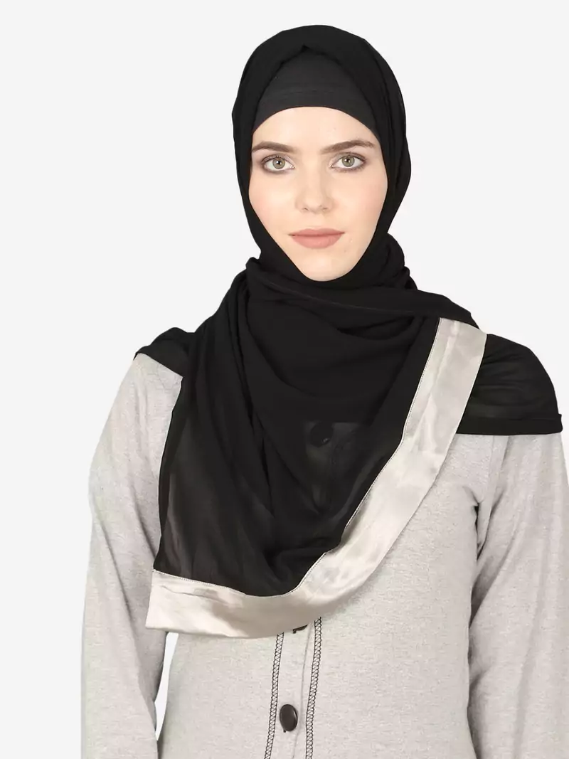 Silver Band Plain Black Hijab