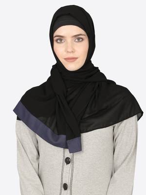 Blue Band Plain Black Hijab 1