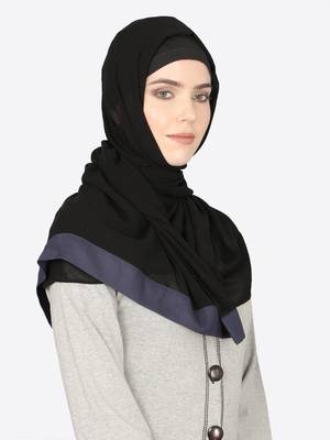 Blue Band Plain Black Hijab 2