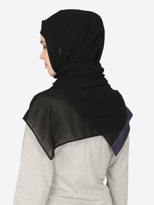 Blue Band Plain Black Hijab 3