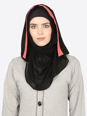 Orange Band Plain Black Hijab 1
