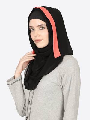 Orange Band Plain Black Hijab 2