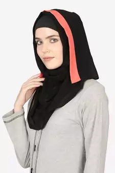 Orange Band Plain Black Hijab
