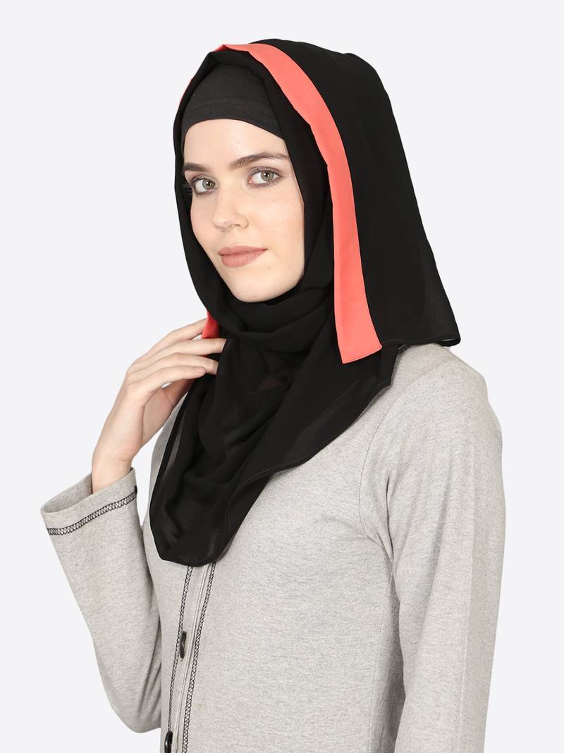 Orange Band Plain Black Hijab