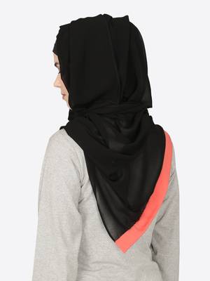Orange Band Plain Black Hijab 3