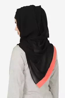 Orange Band Plain Black Hijab