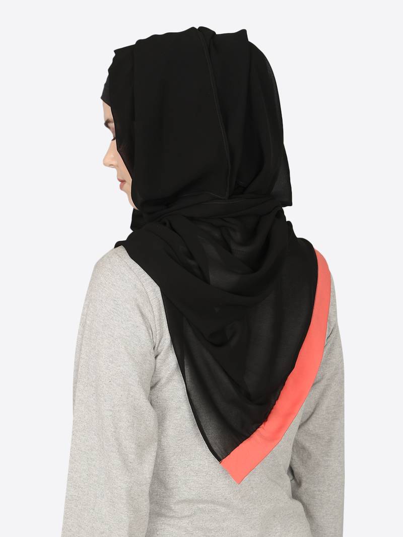 Orange Band Plain Black Hijab
