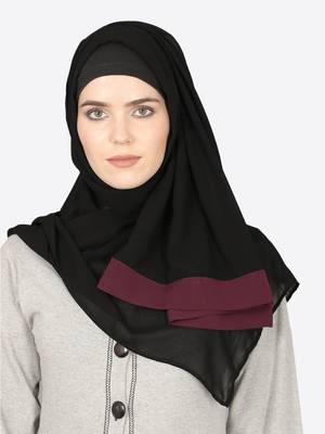 Maroon Band Plain Black Hijab 1