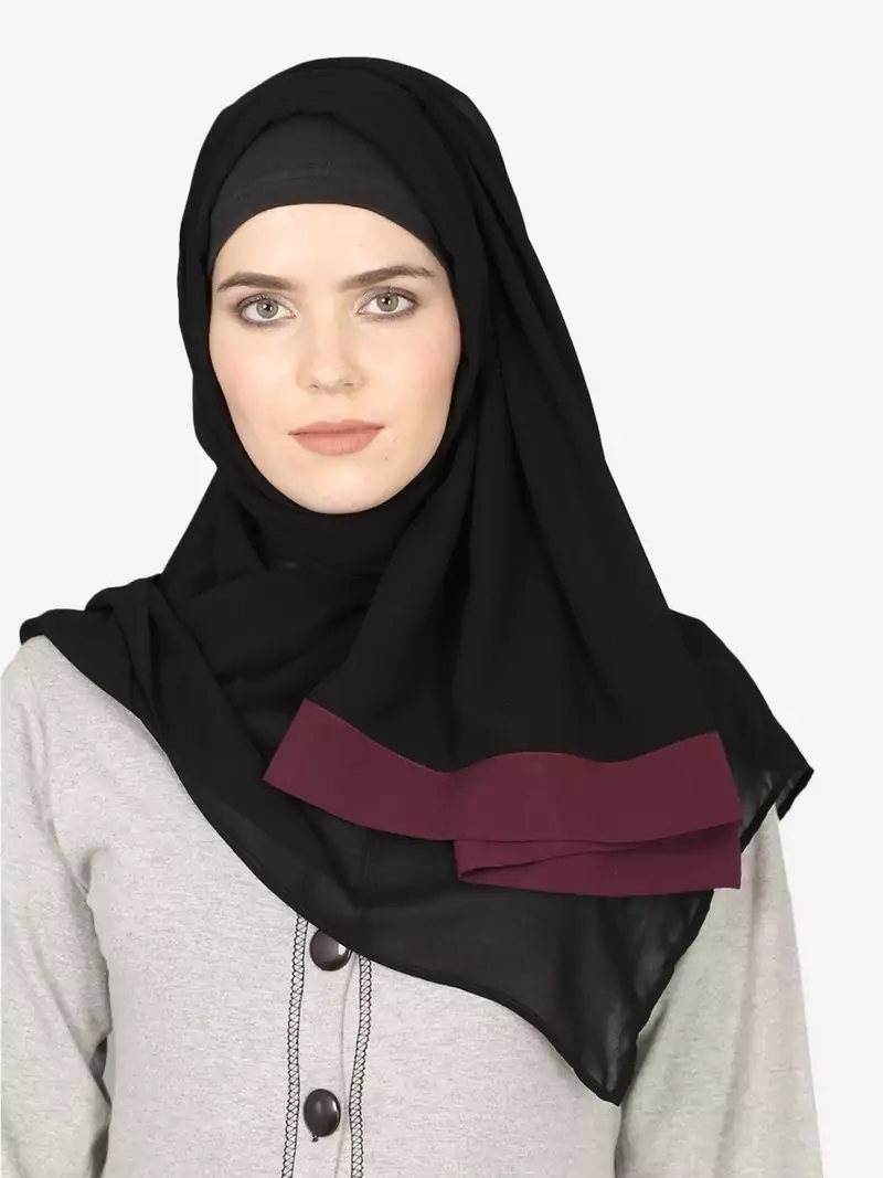 Maroon Band Plain Black Hijab