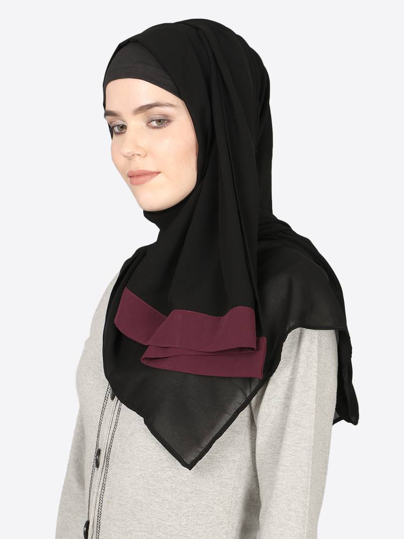 Maroon Band Plain Black Hijab