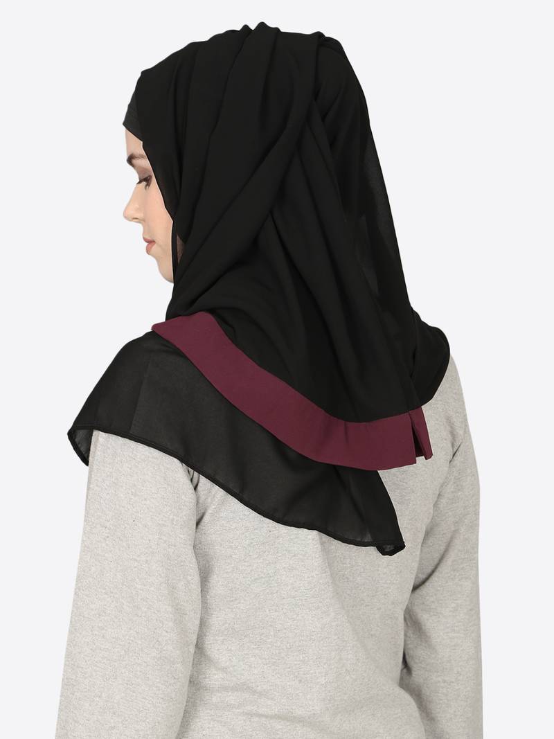 Maroon Band Plain Black Hijab