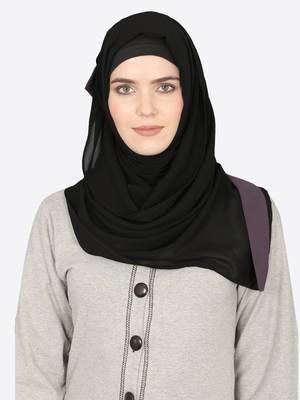 Purple Band Plain Black Hijab 1