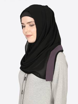 Purple Band Plain Black Hijab 2