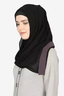 Purple Band Plain Black Hijab