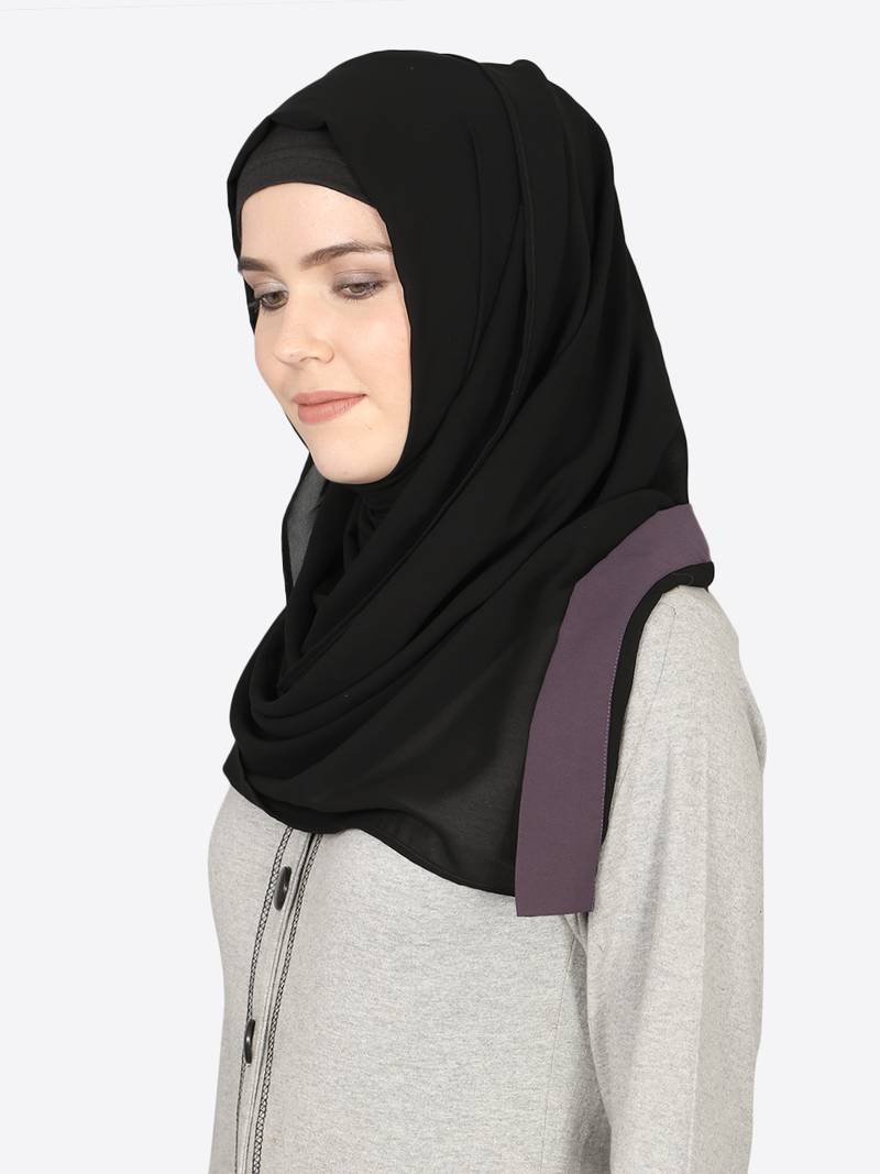 Purple Band Plain Black Hijab
