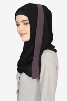 Purple Band Plain Black Hijab