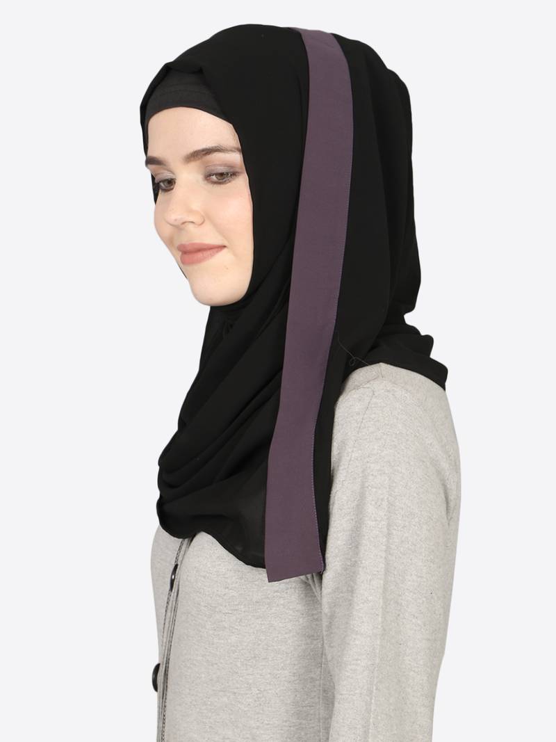 Purple Band Plain Black Hijab