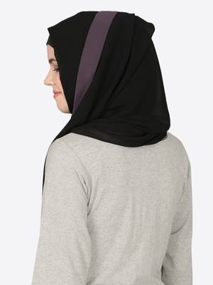 Purple Band Plain Black Hijab 4