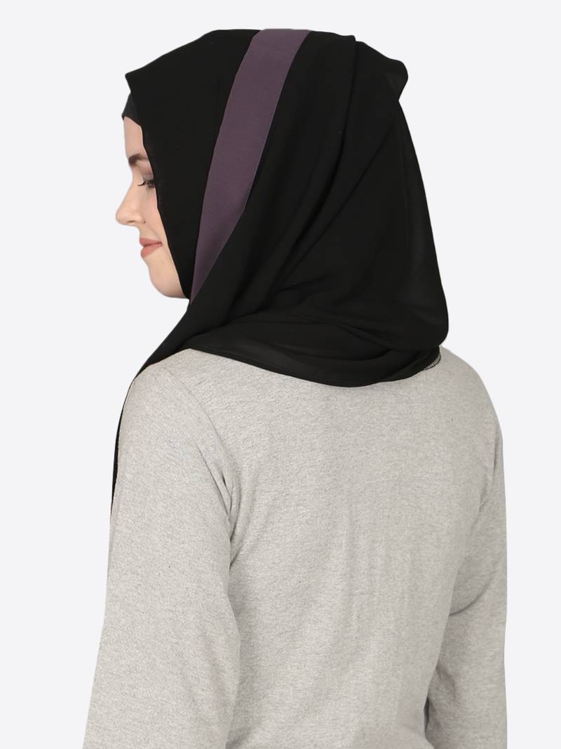 Purple Band Plain Black Hijab