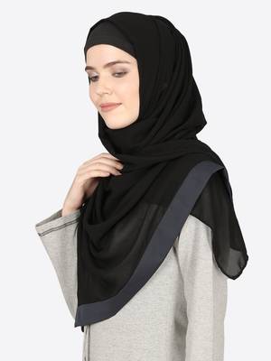 Navy Band Plain Black Hijab 2