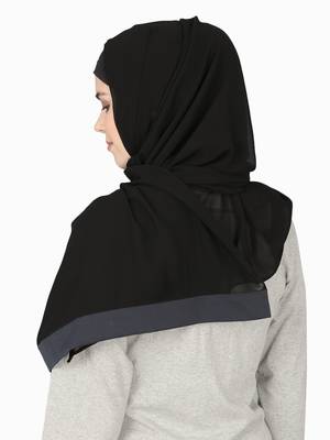 Navy Band Plain Black Hijab 3