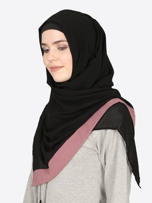 Mauve Band Plain Black Hijab 2
