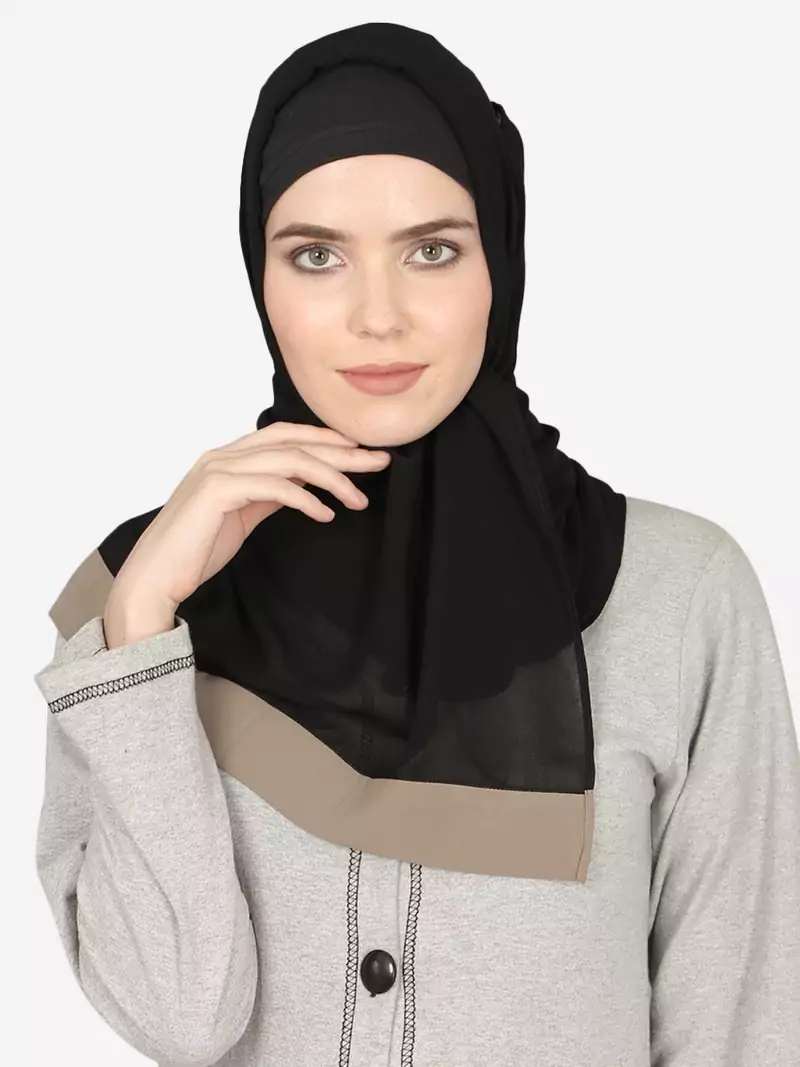 Khaki Band Plain Black Hijab