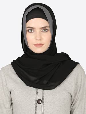 Grey Band Plain Black Hijab 1