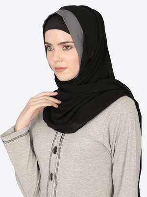 Grey Band Plain Black Hijab 2