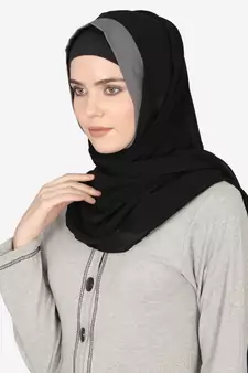 Grey Band Plain Black Hijab