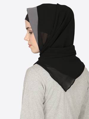 Grey Band Plain Black Hijab 3