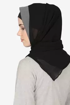 Grey Band Plain Black Hijab