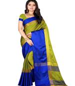 Dark Green Plain Cotton Silk Saree With Blouse