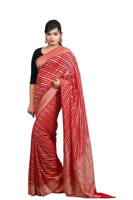 red woven banarasi saree with blouse 1