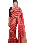 red woven banarasi saree with blouse