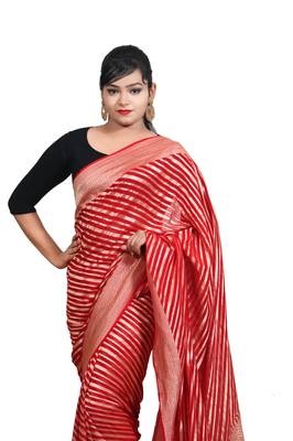 red woven banarasi saree with blouse 2