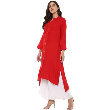 Red plain Rayon A Line  kurti 2