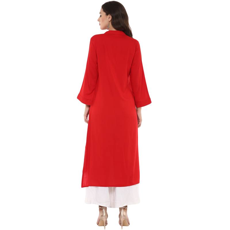 Red plain Rayon A Line  kurti