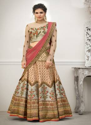 Multicolor digital print banarasi silk semi stitched lehenga 1