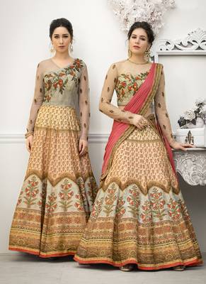 Multicolor digital print banarasi silk semi stitched lehenga 2