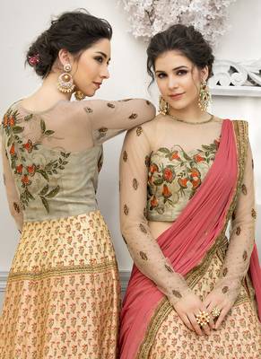 Multicolor digital print banarasi silk semi stitched lehenga 4