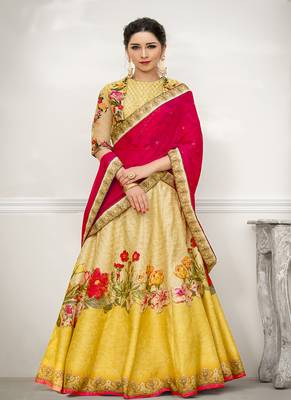 Multicolor digital print banarasi silk semi stitched lehenga 1