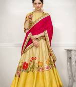 Multicolor digital print banarasi silk semi stitched lehenga