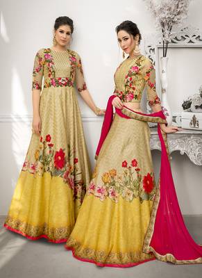 Multicolor digital print banarasi silk semi stitched lehenga 2
