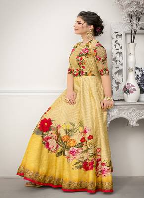 Multicolor digital print banarasi silk semi stitched lehenga 3