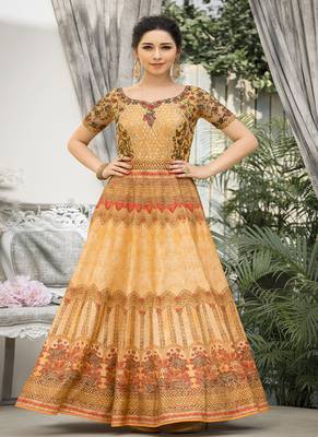 Peach digital print banarasi silk semi stitched lehenga 2