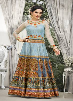 Light-blue digital print banarasi silk semi stitched lehenga 3