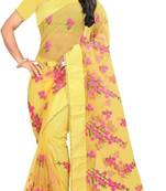 Yellow Self Design Embroidered Net Saree With Blouse