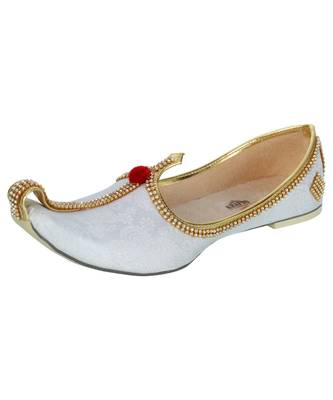 Men's White Fabric Tri Rhinestone Mojaris 1