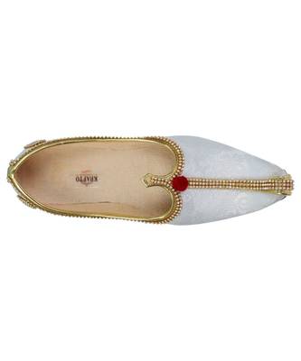 Men's White Fabric Tri Rhinestone Mojaris 2